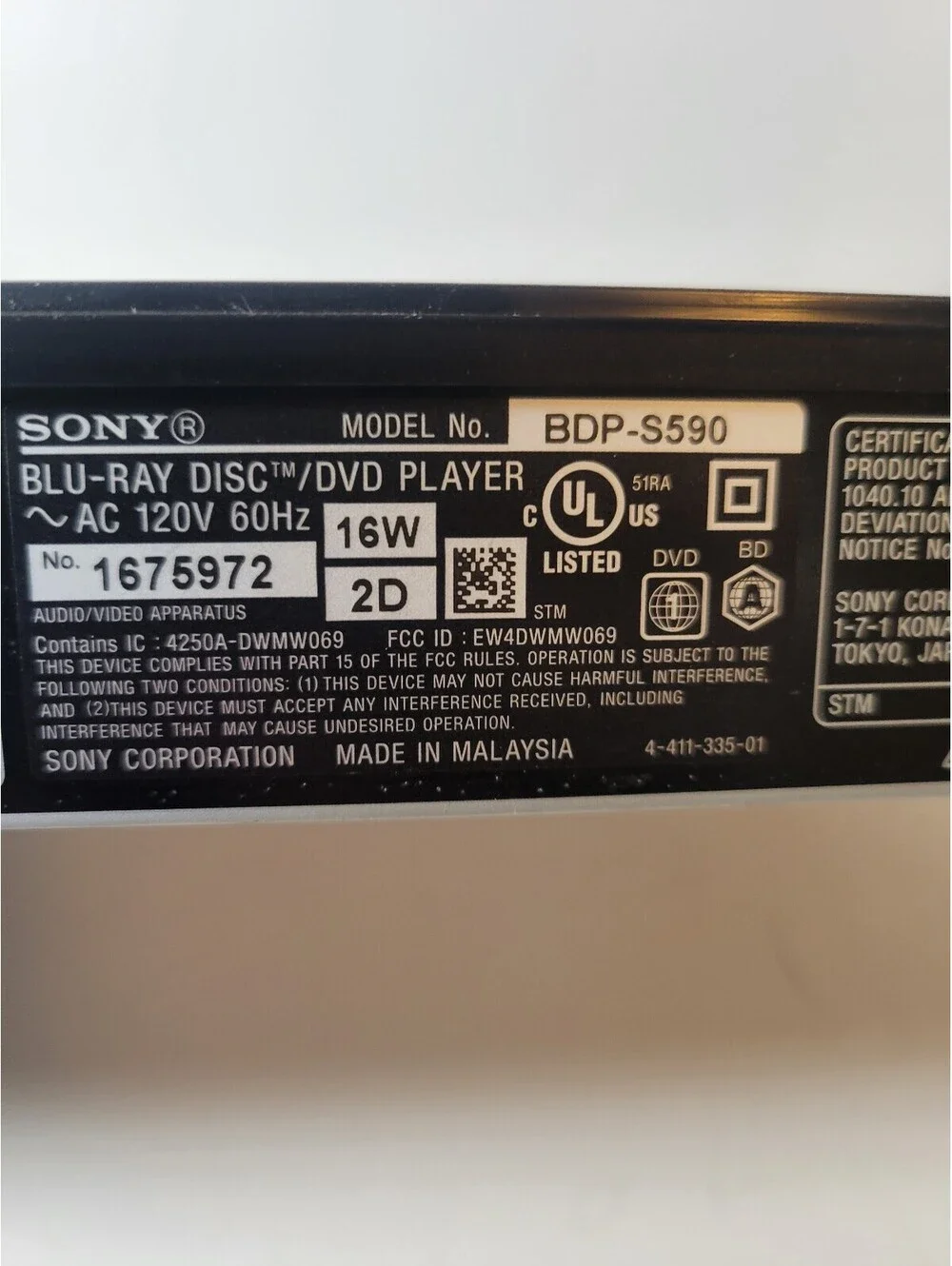 Sony BDP-S590 Blu-ray Player